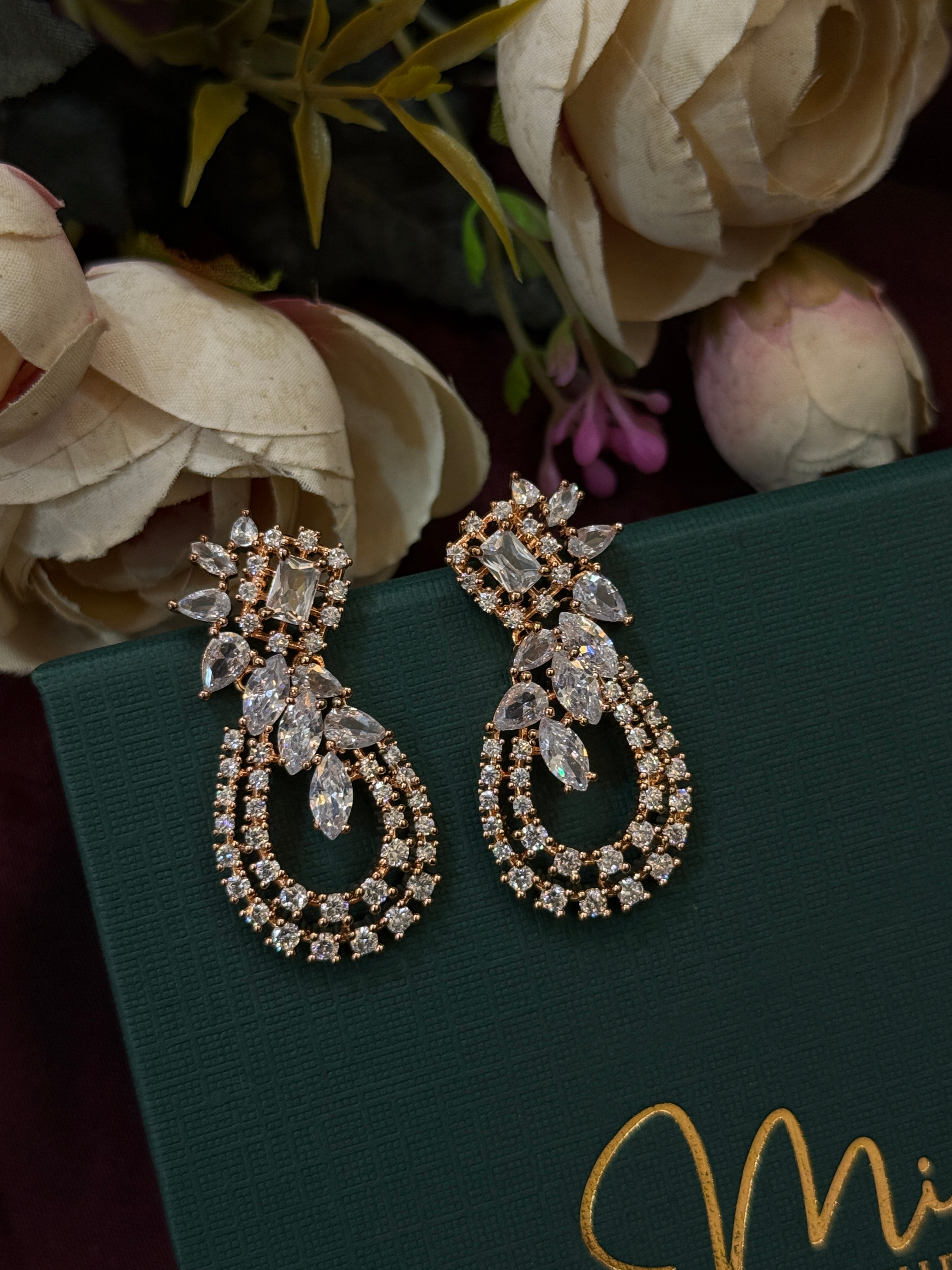 Graceful Loop Drop American Diamond Earrings